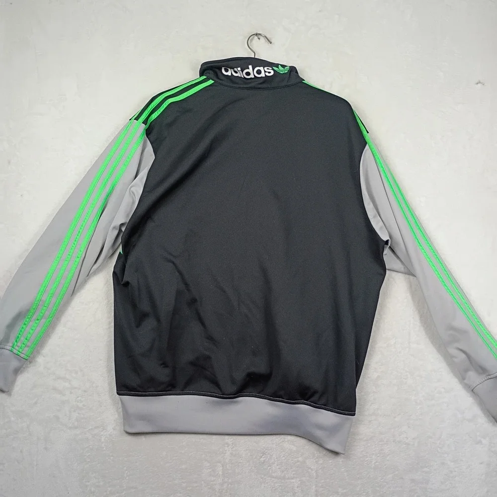 Adidas Track Jacket Mens XL Grey Black Neon Green Colorblock Trefoil Gorpcore